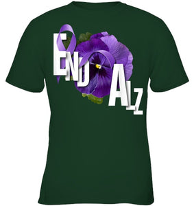 End Alz Purple Floral Pansy Dementia Alzheimer s Awareness T Shirt