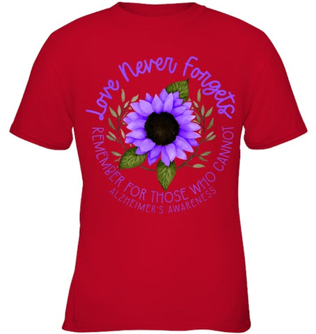 Image of Alzheimer Awareness Tee for Men and Women Purple sunflower T Shirt