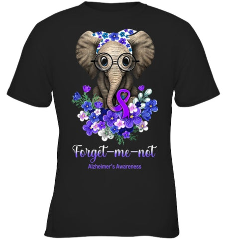 Image of Forget me not Alzheimer s Awareness Elephant Flower T Shirt