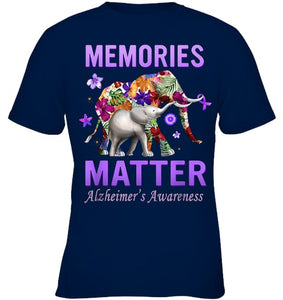 Alzheimers Awareness Memories Matter Purple Elephant Womens T Shirt