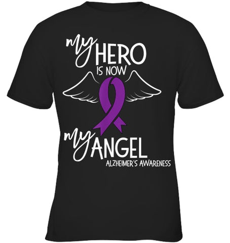 Image of My Hero is now my Angel Alzheimers Awareness T Shirt T shirt T Shirt