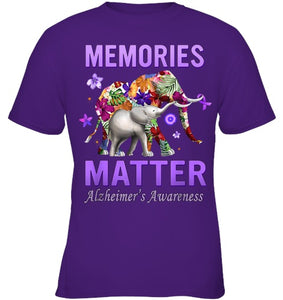 Alzheimers Awareness Memories Matter Purple Elephant Womens T Shirt