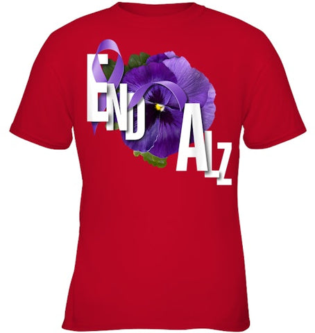 Image of End Alz Purple Floral Pansy Dementia Alzheimer s Awareness T Shirt