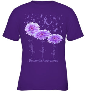 Faith Hope Love Purple Flower Ribbon Dementia Awareness T Shirt