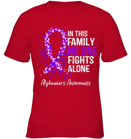 Image of In This Family No One Fights Alone Shirt Alzheimer s Ribbon T Shirt