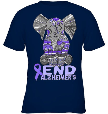 Image of Womens Alzheimer Awareness Shirts and gifts purple Elephant V Neck T Shirt