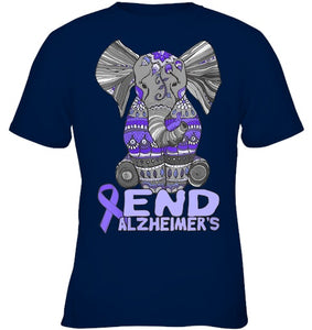 Womens Alzheimer Awareness Shirts and gifts purple Elephant V Neck T Shirt