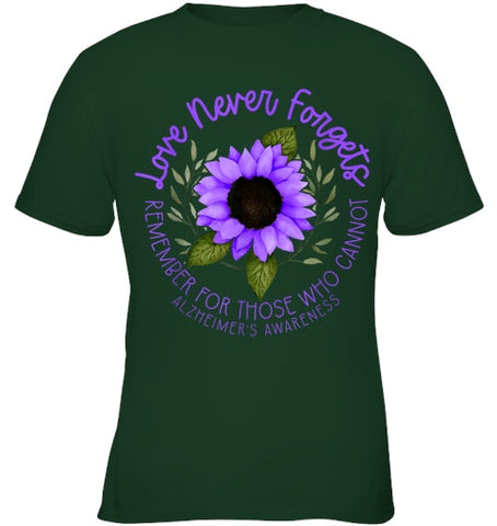 Image of Alzheimer Awareness Tee for Men and Women Purple sunflower T Shirt