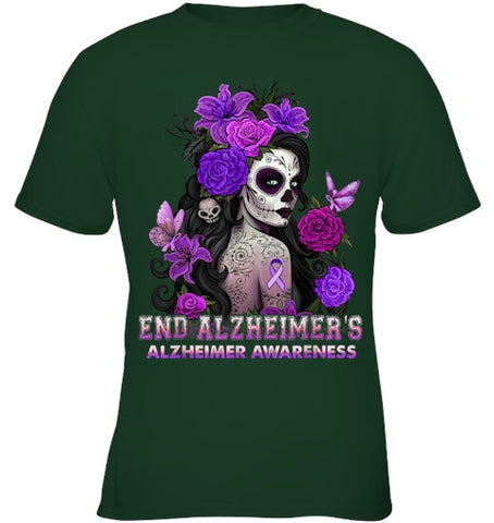 Image of End AlzheImer's Skull Girl Flowers   Alzheimer's Awareness