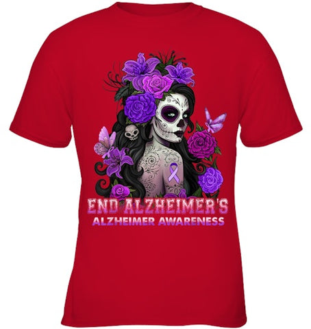 Image of End AlzheImer's Skull Girl Flowers   Alzheimer's Awareness