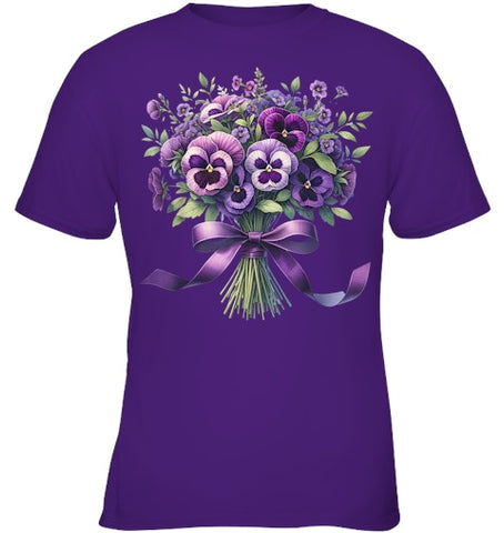 Image of Alzheimer purple floral pansy dementia alzheimer s awareness T Shirt (5)