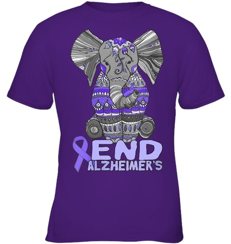 Image of Womens Alzheimer Awareness Shirts and gifts purple Elephant V Neck T Shirt