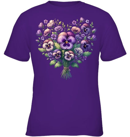 Image of Alzheimer purple floral pansy dementia alzheimer s awareness T Shirt (2)