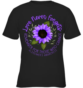 Alzheimer Awareness Tee for Men and Women Purple sunflower T Shirt