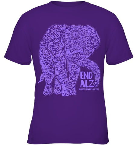 Image of Purple Elephant Alzheimer Awareness Apparel & gifts, END ALZ T Shirt