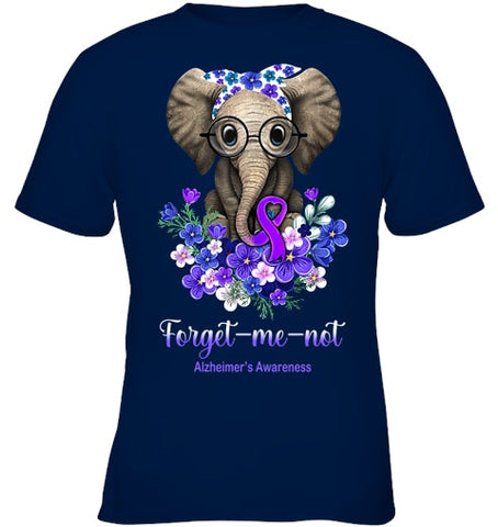 Image of Forget me not Alzheimer s Awareness Elephant Flower T Shirt