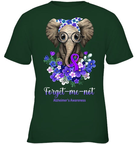 Image of Forget me not Alzheimer s Awareness Elephant Flower T Shirt