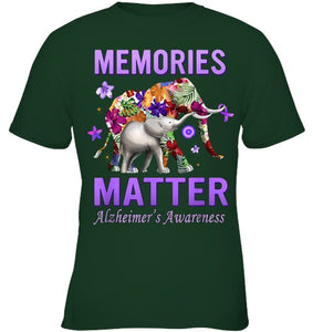 Alzheimers Awareness Memories Matter Purple Elephant Womens T Shirt