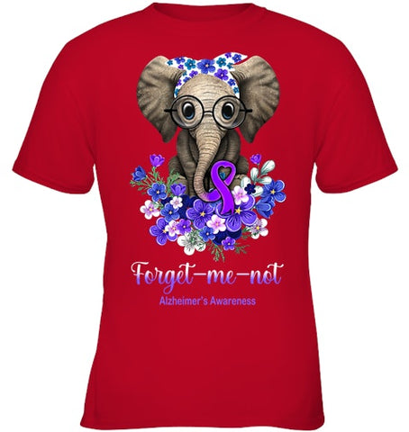 Image of Forget me not Alzheimer s Awareness Elephant Flower T Shirt