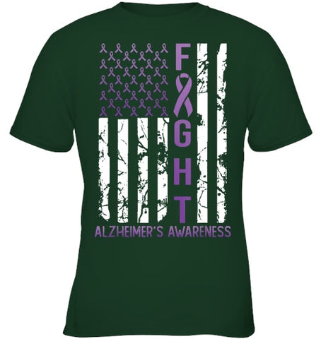 Image of Alzheimer s Awareness Month Day USA Flag Ribbon Purple T Shirt