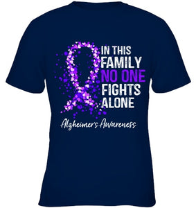 In This Family No One Fights Alone Shirt Alzheimer s Ribbon T Shirt