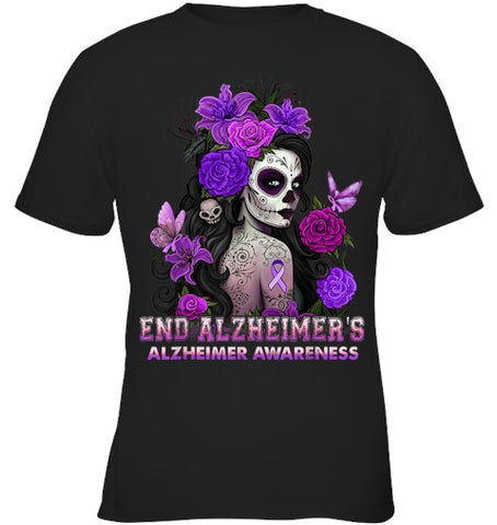 Image of End AlzheImer's Skull Girl Flowers   Alzheimer's Awareness