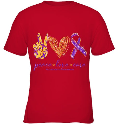 Image of Peace Love Cure Alzheimer s Awareness T Shirt