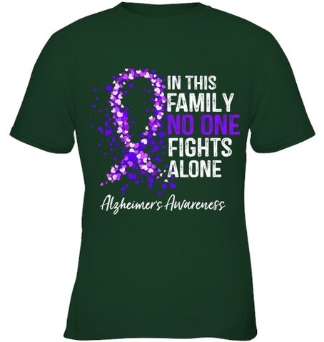 Image of In This Family No One Fights Alone Shirt Alzheimer s Ribbon T Shirt