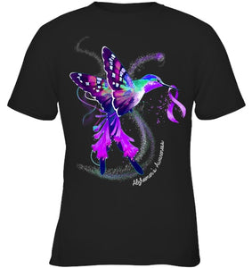 Hummingbird Holding Purple Ribbon Alzheimer s Awareness T Shirt