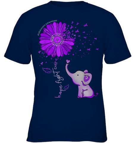 Image of Hope Fight Cure Elephant Alzheimer s Purple Ribbon T Shirt