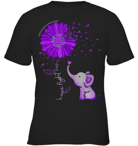 Image of Hope Fight Cure Elephant Alzheimer s Purple Ribbon T Shirt