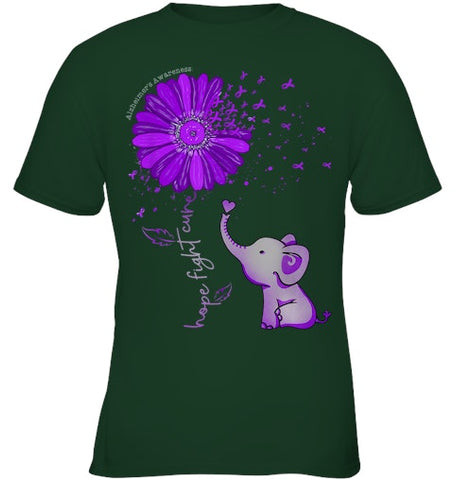 Image of Hope Fight Cure Elephant Alzheimer s Purple Ribbon T Shirt