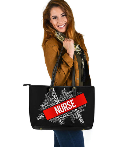 Image of Nurse Word Cloud Large Leather Tote Bag