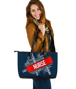 Nurse Word Cloud Large Leather Tote Bag