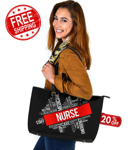 Nurse Word Cloud Large Leather Tote Bag