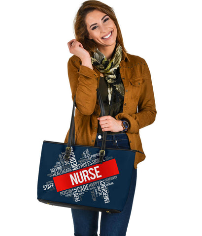 Image of Nurse Word Cloud Large Leather Tote Bag