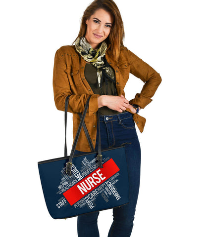 Image of Nurse Word Cloud Large Leather Tote Bag