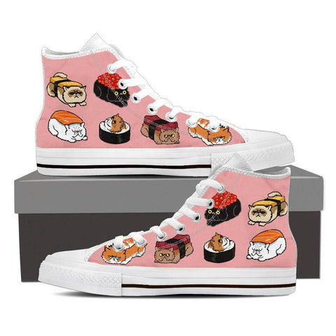 Image of Sushi Persian Cat - Women's High Top Canvas Shoes -  High Top Canvas Shoes - EZ9 STORE